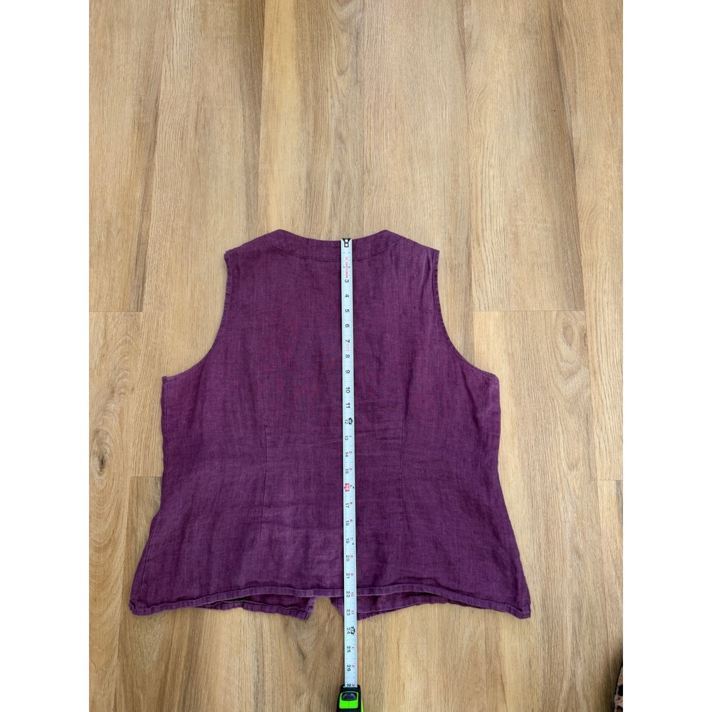 FLAX Plum Purple 100% Linen Button Down V-Neck tank Vest Lagenlook Top M boho - Picture 5 of 5